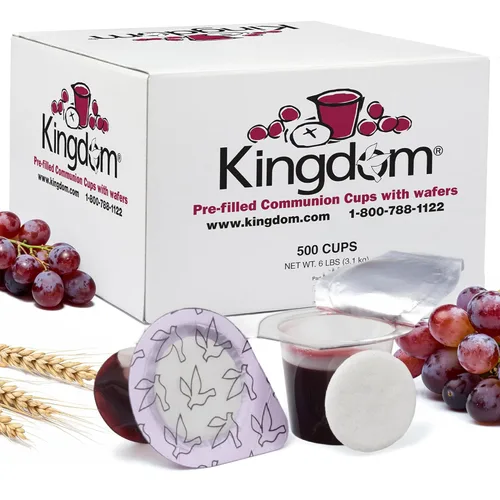 Miniatura 11 de Kingdom Taza de comunión precargada con obleas (jugo rojo de 250 quilates) sellada en un recipiente de una sola porción con hasta 1 año de vida