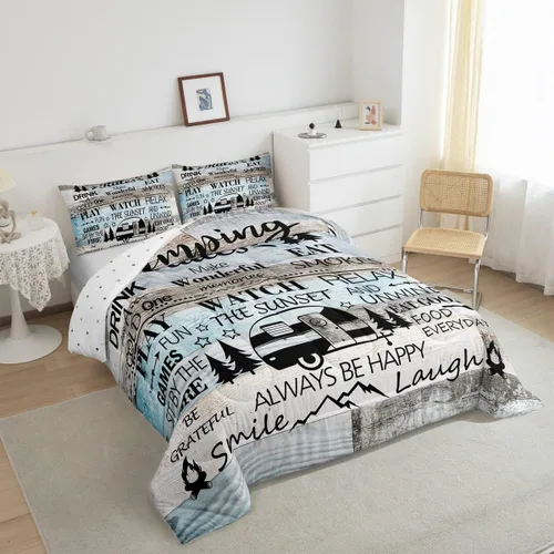 Miniatura 7 de Juego de Edredón para Acampar Feliz para Niños Tamaño Individual, Juego de Ropa de Cama Rústica de Aventura de Granja y Cabaña, Decoración