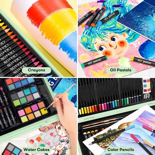 Miniatura 4 de iBayam Suministros de arte, paquete de 150 piezas de arte de madera de lujo, kit de pintura para manualidades, 1 libro para colorear, 2 blocs
