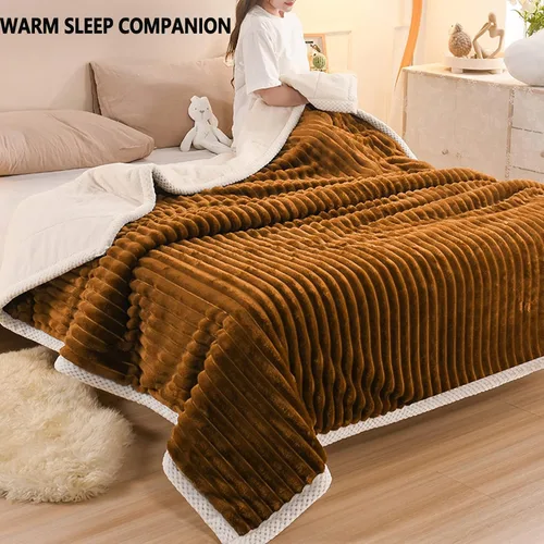 Miniatura 6 de Manta gruesa, manta de forro polar, felpa reversible, suave y agradable a la piel, calidez termostática, el compañero de sueño cómodo y cálido Marrón