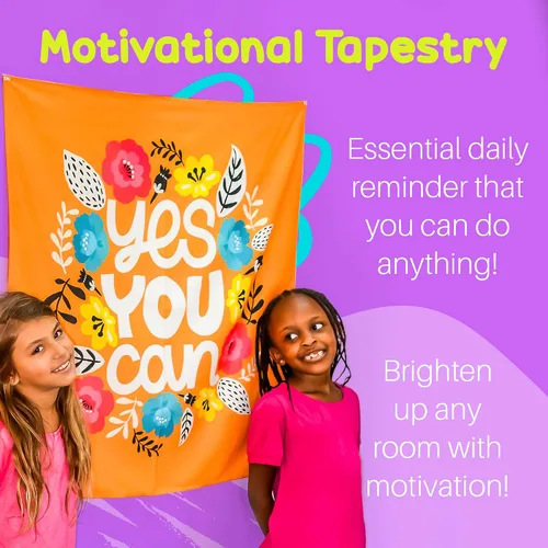 Miniatura 3 de Birdy Boutique - Tapiz motivacional "Yes You Can", 36 x 36 pulgadas, cita inspiradora para colgar en la pared para aula, dormitorio, habitación