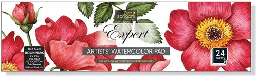 Zen Sangam - Bloc de papel para bocetos (7.1 in x 2.0 in), acuarela, 300 GSM, 60% algodón, prensado en frío, 24 hojas (48 páginas), papel de