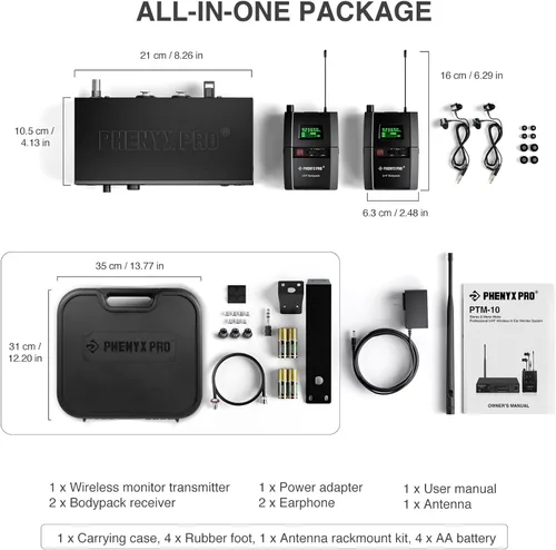 Miniatura 6 de Sistema de monitor inalámbrico en el oído Phenyx Pro, IEM UHF estéreo verdadero, monitores en el oído para músicos, monitor de escenario metálico