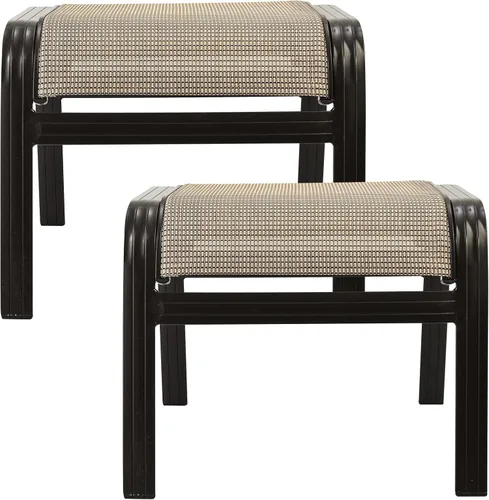 Miniatura 11 de Reposapiés para patio al aire libre, asiento otomano, de textileno, portátil, de metal, sillas de patio, 2 unidades, color marrón