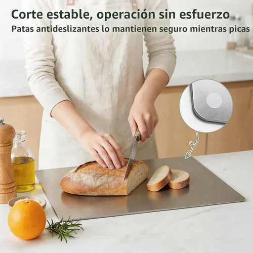 Miniatura 5 de Tabla de cortar de acero inoxidable con labio, tabla de cortar de cocina para cortar carne, verduras y frutas, 16 × 12 × 0.8 pulgadas