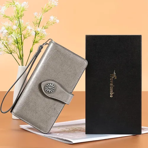Miniatura 6 de Travelambo Cartera de mujer con bloqueo RFID para tarjetas de crédito, cartera de cuero de gran capacidad
