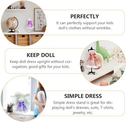 Miniatura 3 de STOBOK Maniquí de muñeca con forma de vestido de muñeca, 8 piezas, ropa, vestido, exhibición, mini muñecas, accesorios para vestidos de muñecas