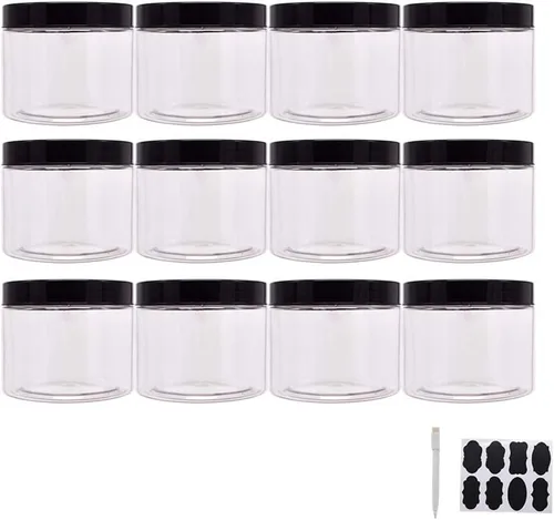 Miniatura 2 de zmybcpack Tarros de plástico con tapas, etiquetas adicionales, 1 bolígrafo, tarro transparente con sello de PET para almacenamiento de alimentos