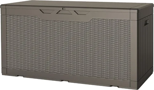 Miniatura 18 de JUMMICO Caja de resina de 31 galones, cajas de almacenamiento impermeables para interiores y exteriores para muebles de patio, cojines y Negro