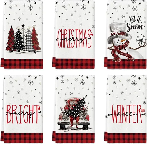 Miniatura 7 de Artoid Mode Toallas de cocina con estampado de búfalo Árboles de Navidad Camión de muñeco de nieve Feliz Navidad, Toallas de cocina y toallas
