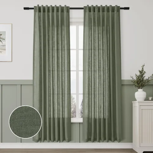 Miniatura 58 de Aersas Aqua Green Linen Curtains 84 Inches Long 2 Panels Set Back Tab Rod Pocket Living Room Curtain Farmhouse Rustic Light Filtering Hook Drapes