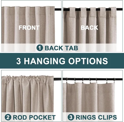 Miniatura 3 de FantasDecor Cortina de lino natural de 84 pulgadas de largo para dormitorio, sala de estar, bolsillo para barra, cortinas con aislamiento térmico