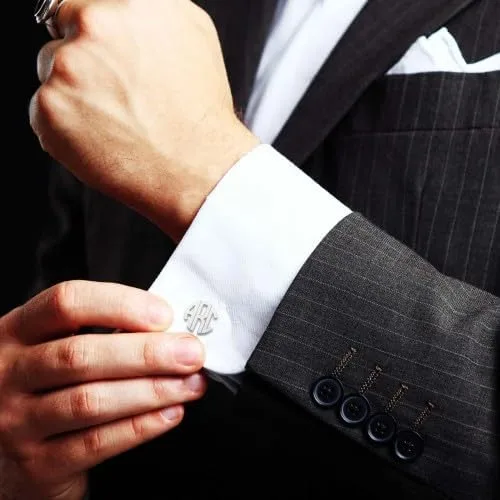 Miniatura 2 de Gemelos personalizados de plata de ley 925 con nombre inicial personalizado para hombres y niños con acabado de oro blanco de 14 quilates, Plata