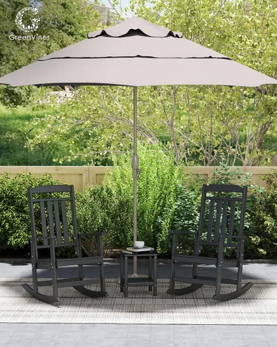 Miniatura 2 de GREENVINES Juego de 2 sillas mecedoras para exteriores Plástico HDPE Mecedoras de patio Silla mecedora de porche De gran tamaño Respaldo
