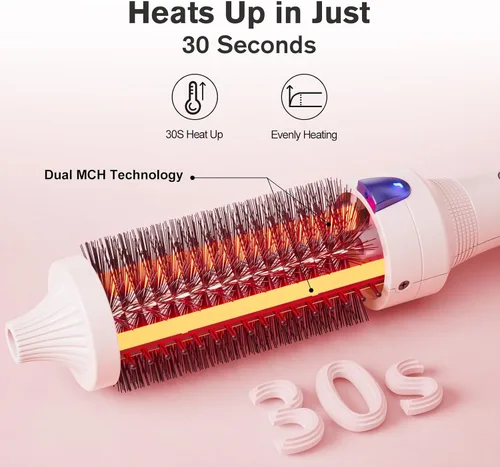 Miniatura 6 de K&K Cepillo rizador de cerámica turmalina iónica de 1.5 pulgadas con voluminizador - Cepillo caliente que crea volumen en las raíces y rizos Rosa
