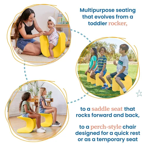Miniatura 5 de ECR4Kids Asiento Wave, altura del asiento de 14 a 15.1 pulgadas, taburete tipo percha, amarillo, paquete de 2