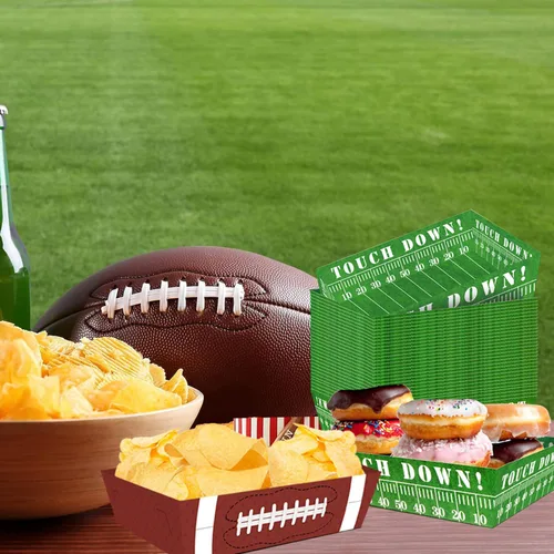 Miniatura 4 de 50 piezas de recuerdos y suministros para fiestas de fútbol americano - Bandeja de comida de papel, barcos de servir desechables para fiestas
