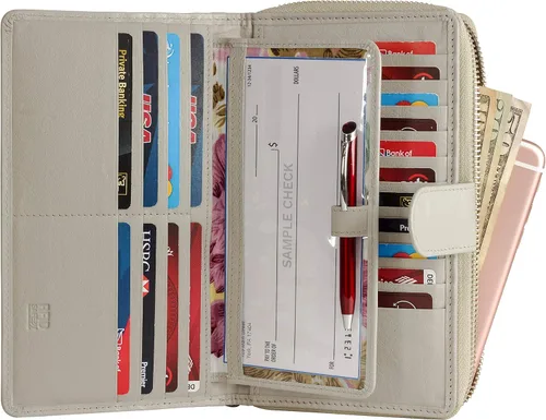 Miniatura 13 de Cartera grande de piel para mujer con bloqueo de identificación por radiofrecuencia