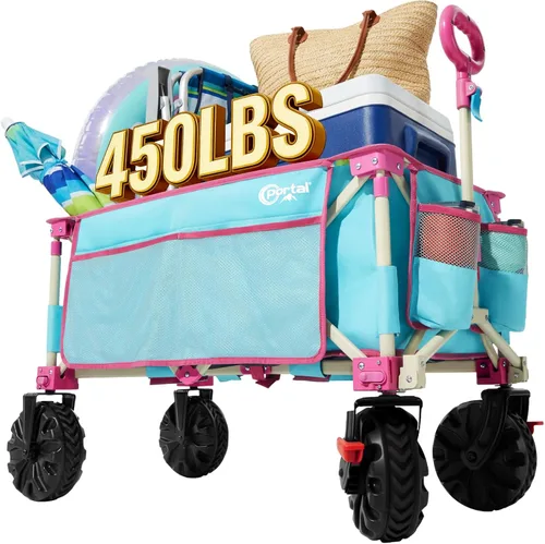 Miniatura 13 de PORTAL Carritos de Playa Utilitarios Plegables de Servicio Pesado con Ruedas Todo Terreno para Exteriores, Campamento, Jardín, Compras, Comestibles