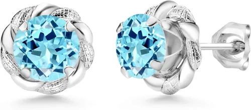 Miniatura 162 de Gem Stone King Aretes de plata de ley 925 de 0.236 in con piedra natal redonda para mujer