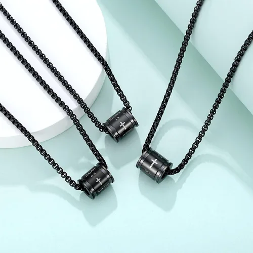 Miniatura 5 de JAYUMO Collar de cruz para hombres y niños, collar de cadena de cruz de acero inoxidable plateado, negro y dorado para hombres, collar cristiano