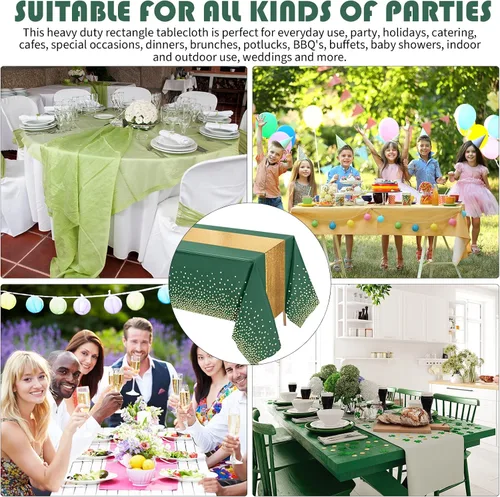 Miniatura 4 de Set de mantel y camino de mesa de lentejuelas Tudomro, 54 x 108 pulgadas con lunares y confeti, mantel de plástico brillante para fiestas de Verde