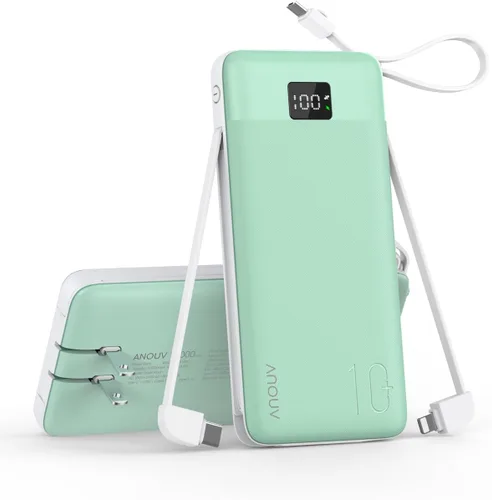 Miniatura 13 de Portable Charger Built-in Cables, AC Wall Plug and Magnetic Wireless iWatch Charger, 10000mAh 22.5W PD Fast Charging Power Bank, Compact Battery