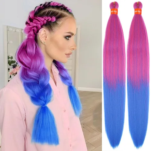 Miniatura 66 de Cabello trenzado preestirado ombré, extensiones de cabello trenzado sedoso, sin picazón, trenzas de cabello trenzado de ganchillo con textura Yaki
