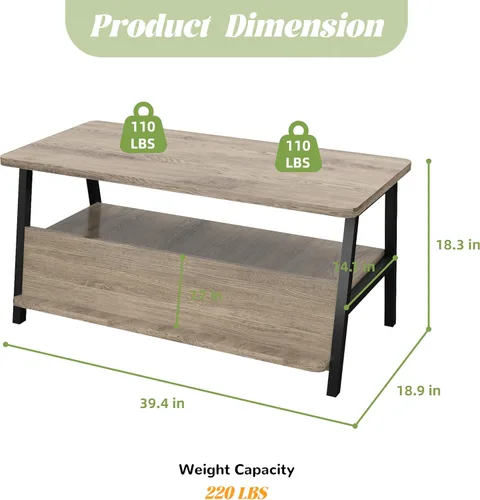 Miniatura 3 de GOODONE Mesa de centro de 2 niveles para sala de estar, mesa de centro pequeña con estante de almacenamiento y estantería, mesa central para sala