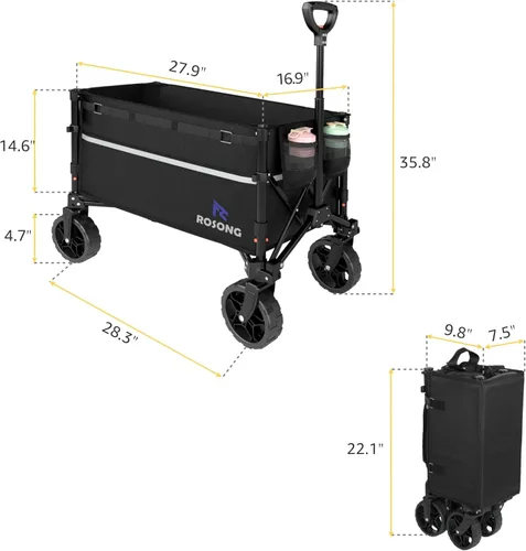Miniatura 6 de ROSONG Carro Plegable con Ruedas Plegable - Carros Utilitarios Resistentes Plegables para Comestibles, Deportes, Jardín, Compras, Camping