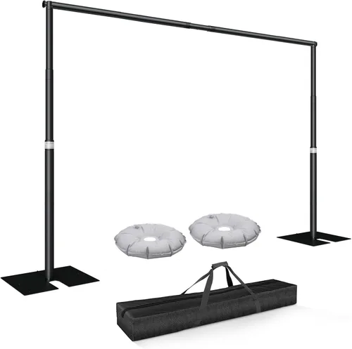 Miniatura 14 de Kit de soporte de fondo de tubo y cortina de 10 x 10 pies, soporte ajustable resistente con bolsa de transporte, marco de fondo de metal para Negro
