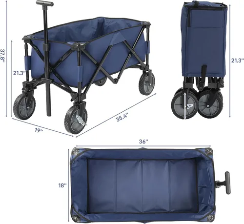 Miniatura 7 de Carro plegable, playa con ruedas grandes para arena, carrito de comestibles, ruedas todo terreno, comestibles de jardín para compras, picnic