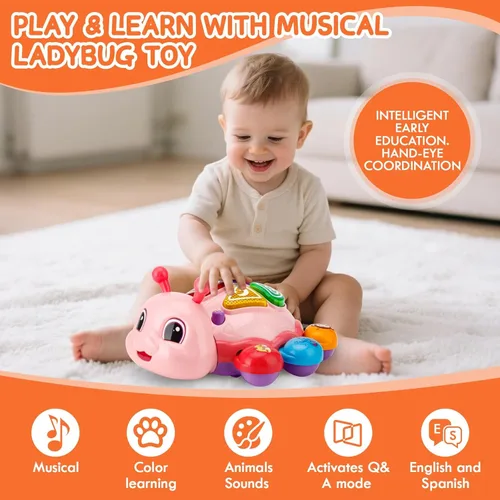 Miniatura 5 de AUUGUU Juguetes musicales para bebés, juguetes musicales iluminados para el desarrollo del tiempo boca abajo, juguete para gatear para niños de 6