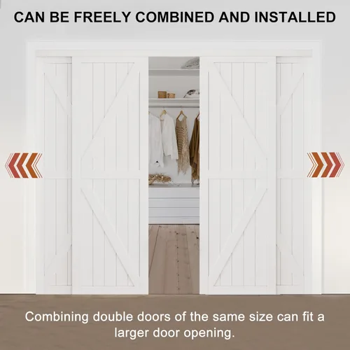Miniatura 7 de Puerta corredera de armario, puerta corredera de diseño Doble-K, 60"×80" (doble 30"), herrajes incluidos, panel preperforado necesita ensamblar