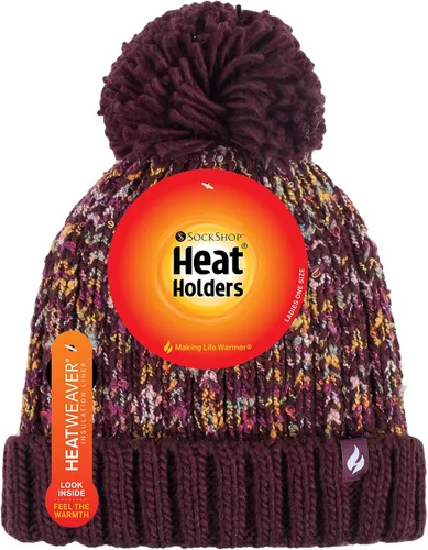 Miniatura 2 de HEAT HOLDERS - Elegante sombrero de punto para mujer con forro polar grande con pompones