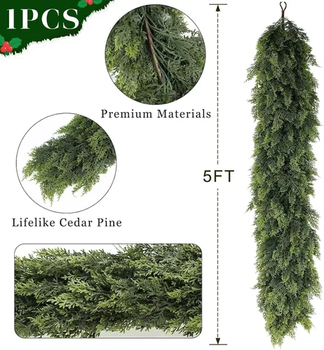 Miniatura 6 de Guirnalda de cedro sintético para chimenea, guirnalda de Navidad artificial gruesa, exuberante y realista, para mesa, ventana, escaleras, repisa
