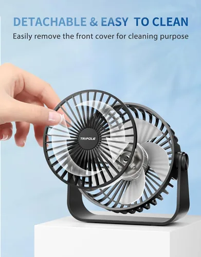 Miniatura 6 de TriPole Ventilador de escritorio USB portátil, potente ventilador de escritorio personal de 3 velocidades con rotación de cabeza de 360°