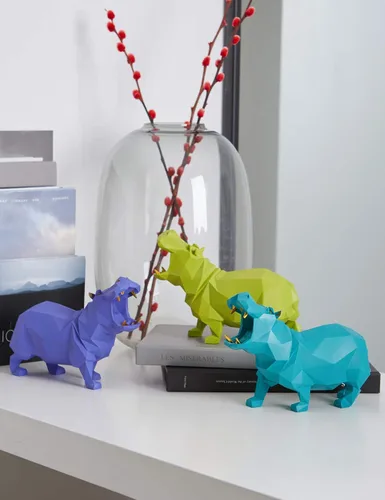 Miniatura 3 de HAUCOZE Estatua de hipopótamo, escultura de animal, figura moderna para decoración del hogar, decoración del hogar, arte de mesa, regalo para Azul