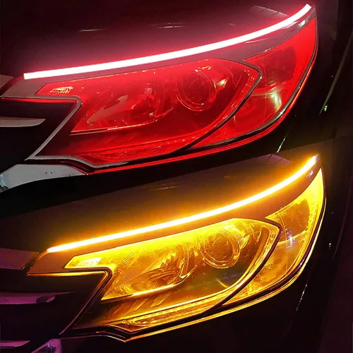 Miniatura 12 de Vilihkc 2 unids LED DRL Coche Correr Luz Flexible Impermeable Tira Auto Faros Blanco Señal Giratorio Amarillo Flujo de Freno Luces 12V Blanco que