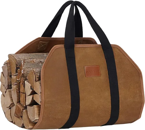 G GOOD GAIN Portador de leña de lona encerada con asas, portador de madera para leña, bolsa de almacenamiento de leña resistente de 39x18 pulgadas,