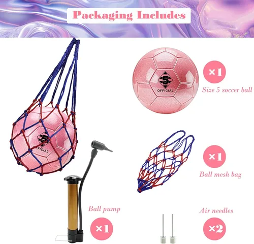 Miniatura 3 de Glitter Purple Soccer Ball Size 5 with Pump & Needle Mesh Bag, Sofu PU Soccer Ball Kit for Indoor Outdoor Practicing Training Playing Gift Teens