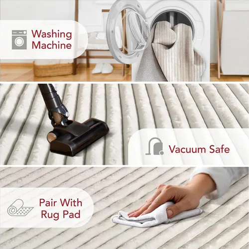 Miniatura 5 de nuLOOM SuperiorWash Collection Kai Blanco Hueso, 5 x 8 pies, esponjosa y acogedora, de alto tráfico, resistente a las manchas, fácil de limpiar, Kai