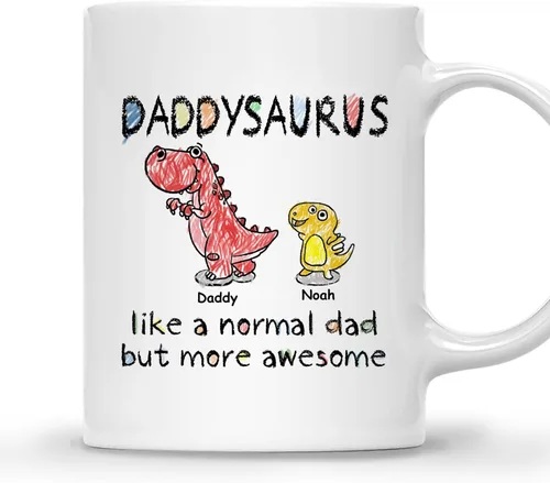 GOSSBY Taza personalizada (1 dinosaurio bebé) ... Like a normal dad but more awesome - Taza personalizada para padres, dinosaurio para papá y bebé,
