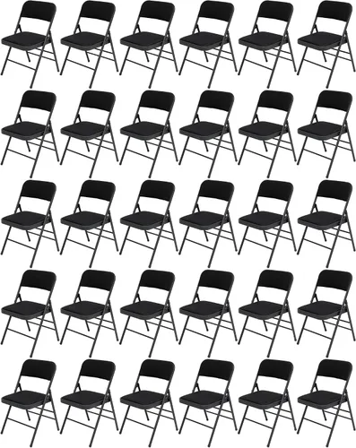 Miniatura 19 de Paquete de 4 sillas plegables negras con cojín acolchado de tela, juego de sillas de comedor de tela, sillas plegables apilables portátiles