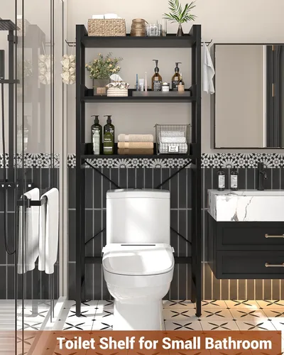 Miniatura 4 de Ecoprsio Estante de almacenamiento sobre el inodoro, organizador de baño de 3 niveles sobre el inodoro, soportes de inodoro independientes que Negro