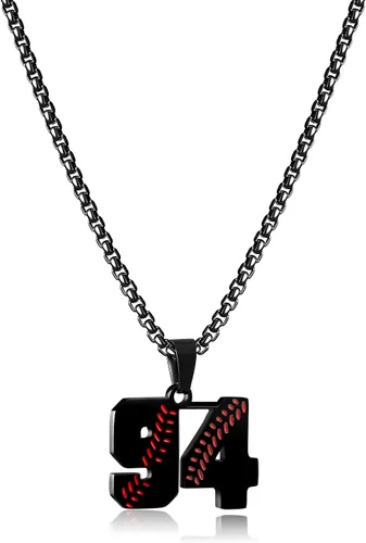 Miniatura 115 de SKQIR Colgante de número de jersey de béisbol para hombres y niños - Cadena de acero inoxidable para atletas - Negro