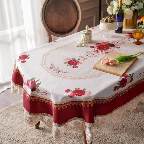 Miniatura 10 de SUTAVIA Mantel de Mesa Bordado con Encaje, Cubierta de Mesa Rectangular Estilo Granja, Mantel de Macramé Clásico Oblongo con Decoración Floral
