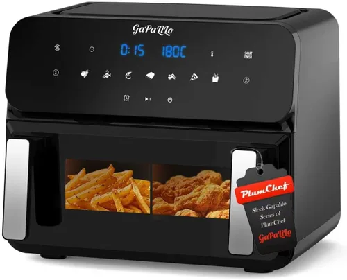 11QT Large Dual Zone Air Fryer, Double Basket Air Fryer with 2×5.5QT Baskets, Digital Full Touchscreen Easy-Panel, SyncCook Function, Cook 2 Dishes