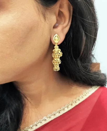 Miniatura 3 de Efulgenz Gold Tone Multilayered Jhumka Jhumki Indian Earrings for Women Dangle Earrings Gold Tone Indian Jewelry Indian Bridal Jewelry for Wedding