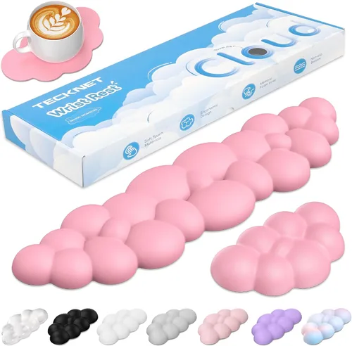 Miniatura 15 de TECKNET Cloud - Juego de reposamuñecas para teclado, reposamuñecas Cloud con base antideslizante, almohadilla de muñeca de cuero PU para teclado
